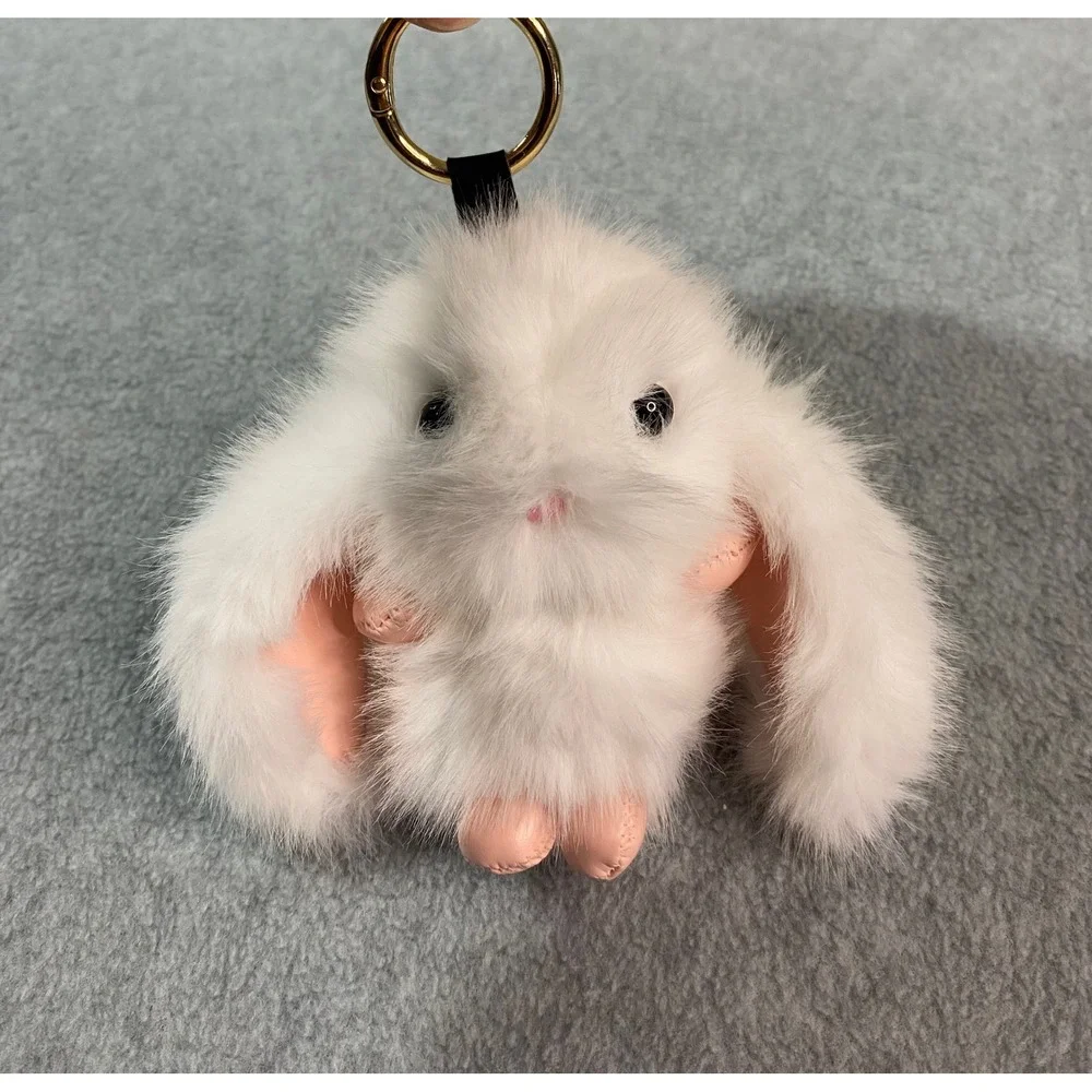 Easter Bunny Rabbit Keychain Women White‎ Faux Fur Bag Charm Kawaii Cute New